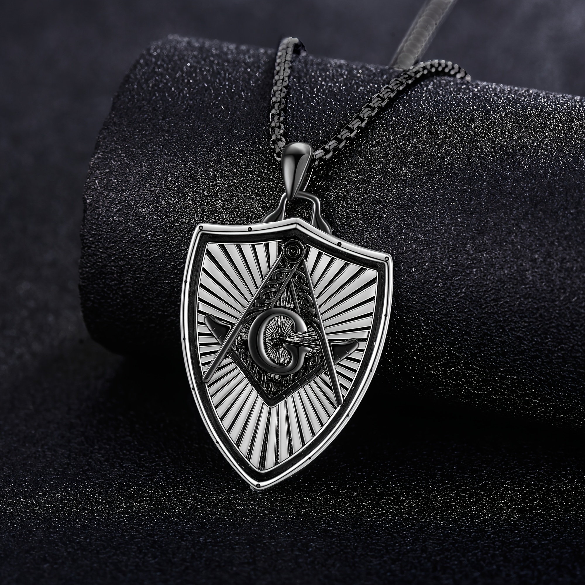 Men's 925 Sterling Silver Black Pendant Necklace